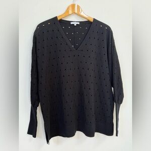 J. SOCIETY New York Black 100% Cotton Eyelet V-Neck Sweater Women’s M